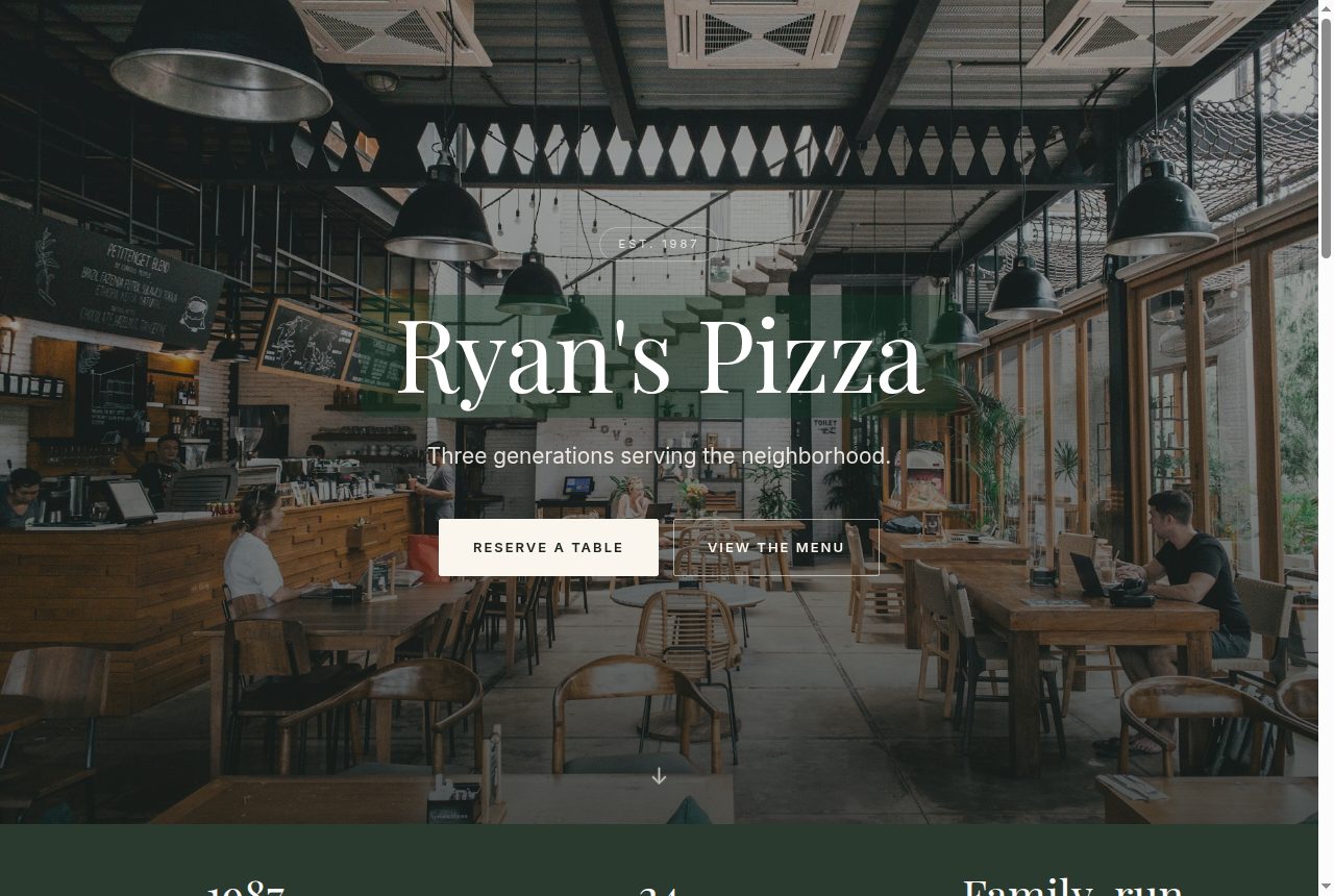Ryan's Pizza — a restaurant site built with BizPorch